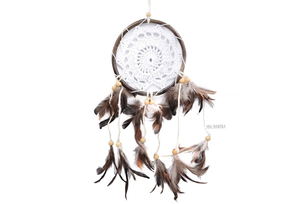 Rattan Beyaz Rüya Kapanı / Dreamcatcher (12 cm çap)