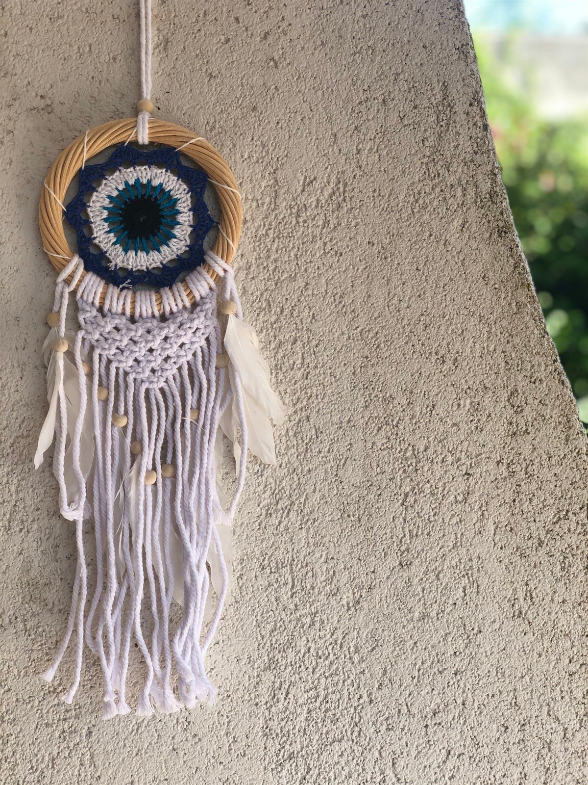 Rattan Kasnaklı Göz Şeklinde Makromeli Düş Kapanı (Çap: 12 cm)