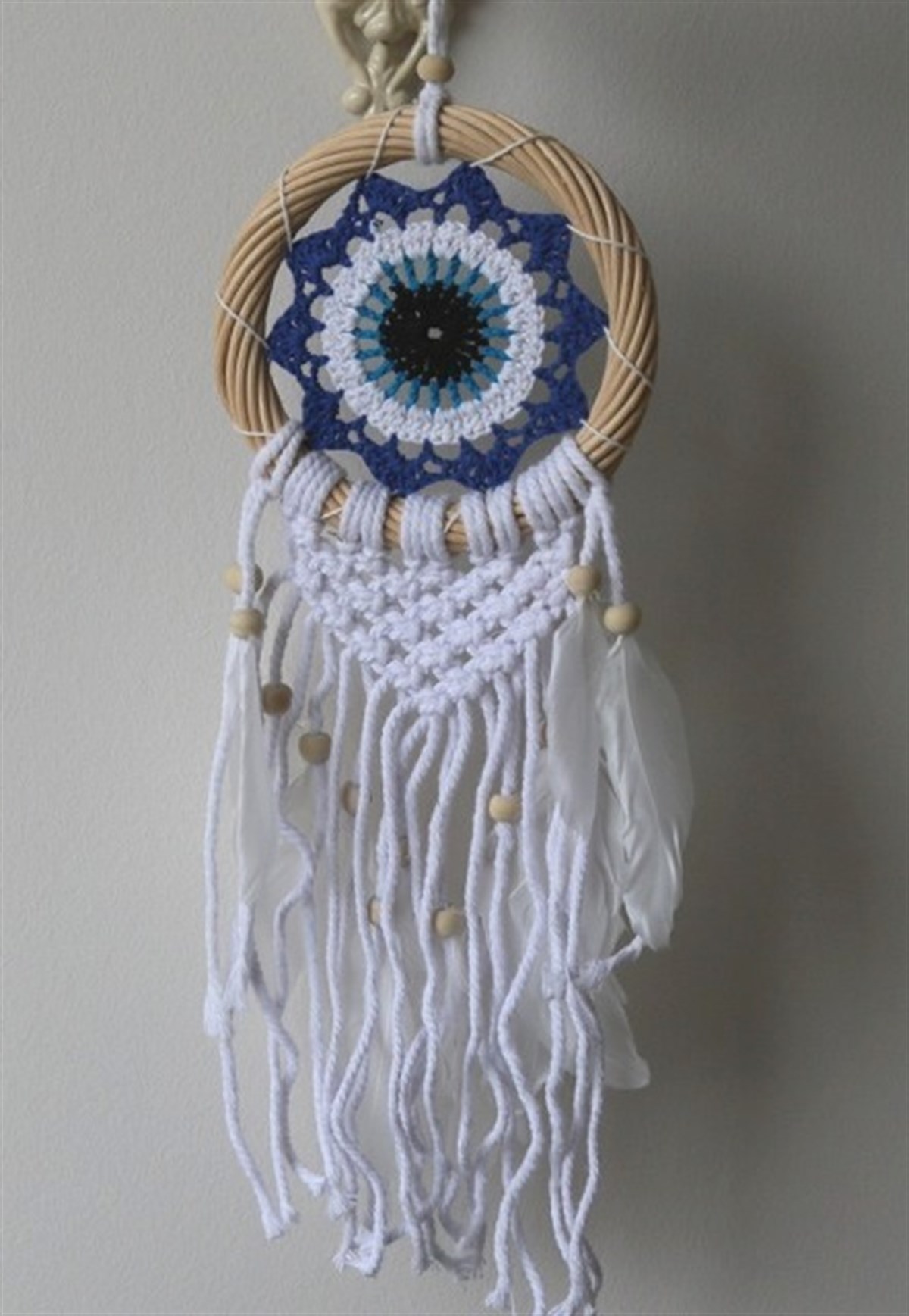 Rattan Kasnaklı Göz Şeklinde Makromeli Düş Kapanı (Çap: 12 cm)