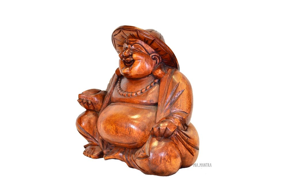Şapkalı Gülen Buda Heykelciği (Büyük Boy 30 cm)