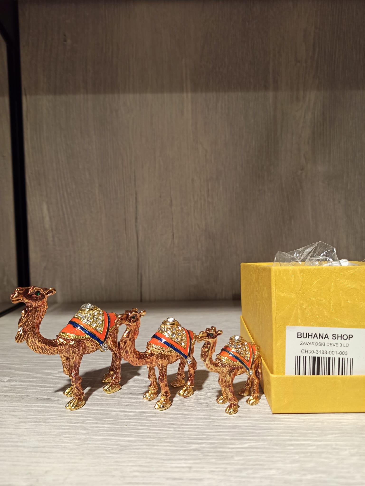 Swarovski Taşlı Deve 3'lü Mücevherlik / Dekoratif Biblo - Miamantra