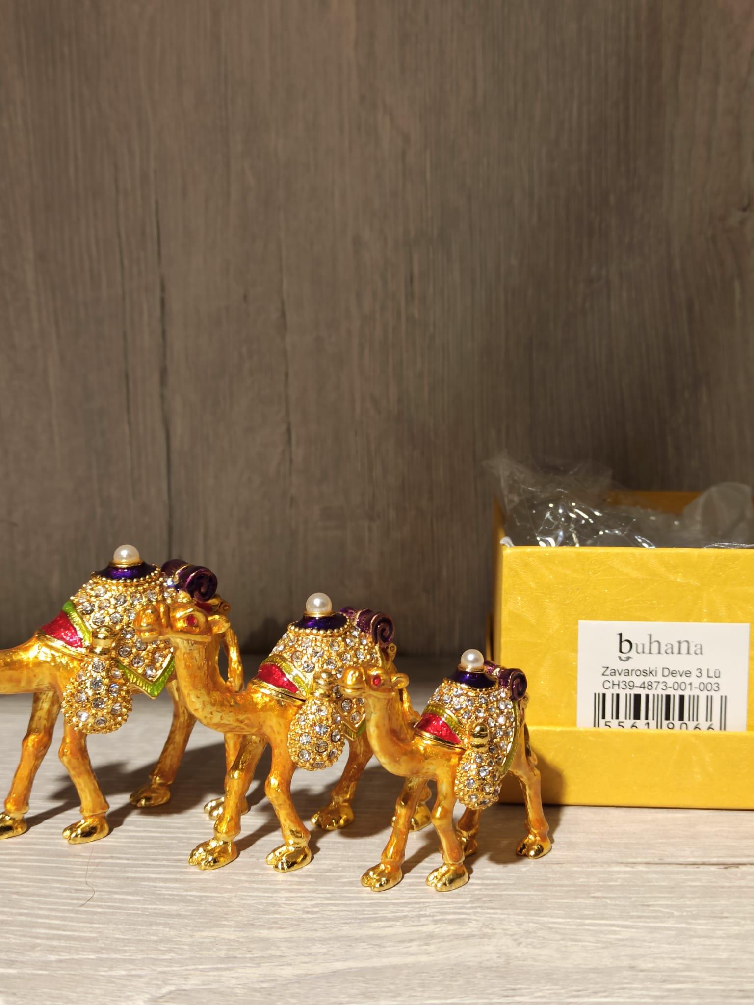 Swarovski Taşlı Deve 3'lü Mücevherlik / Dekoratif Biblo - Miamantra