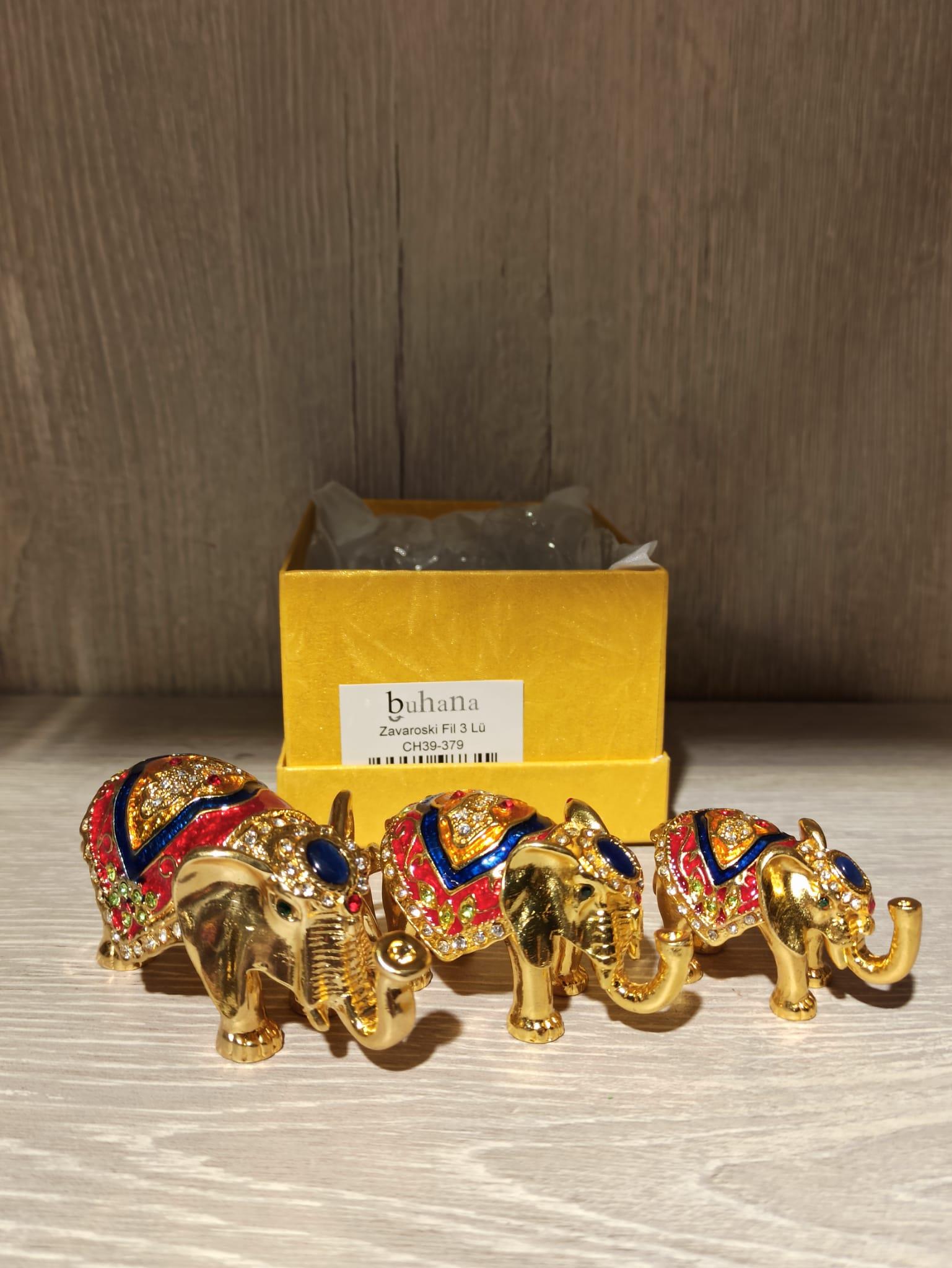 Swarovski Taşlı Fil 3Lü Mücevherlik / Dekoratif Biblo - Miamantra