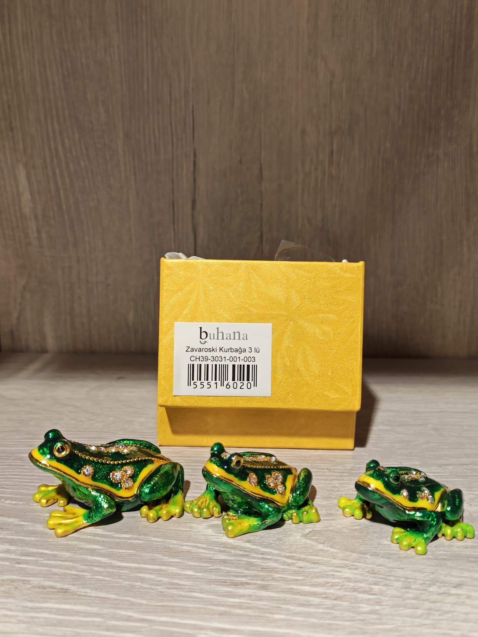 Swarovski Taşlı Kurbağa 3 Lü Mücevherlik / Dekoratif Biblo - Miamantra