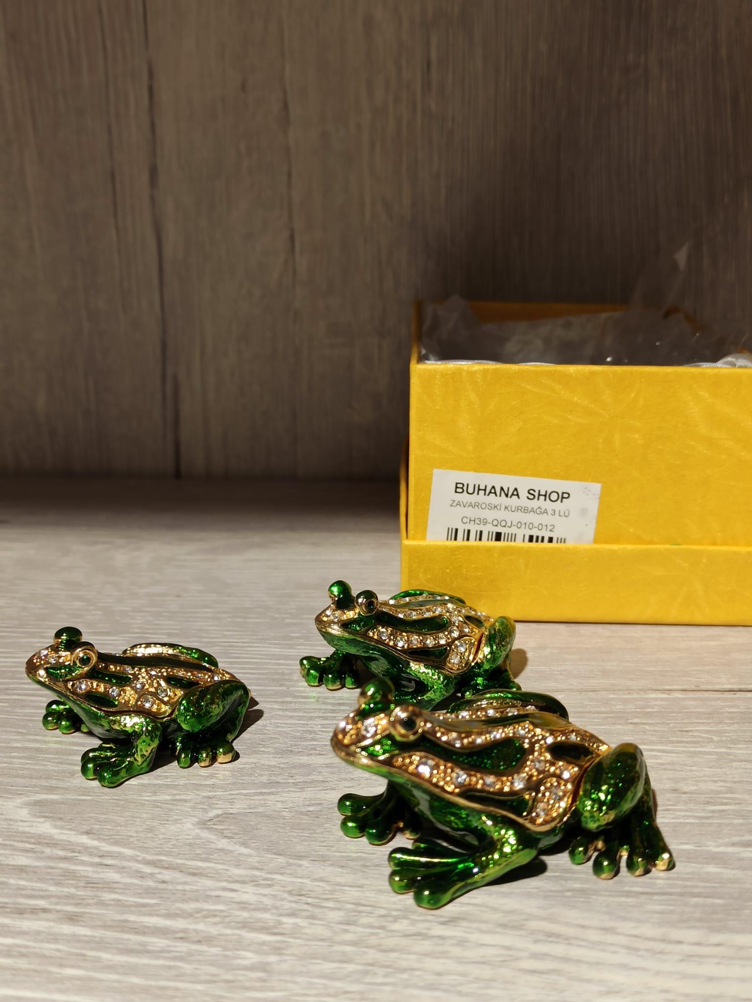 Swarovski Taşlı Kurbağa 3'lü Mücevherlik / Dekoratif Biblo - Miamantra