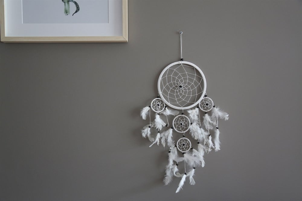 Üç Gözlü Beyaz Rüya Kapanı / Dreamcatcher (16,5 cm çap)