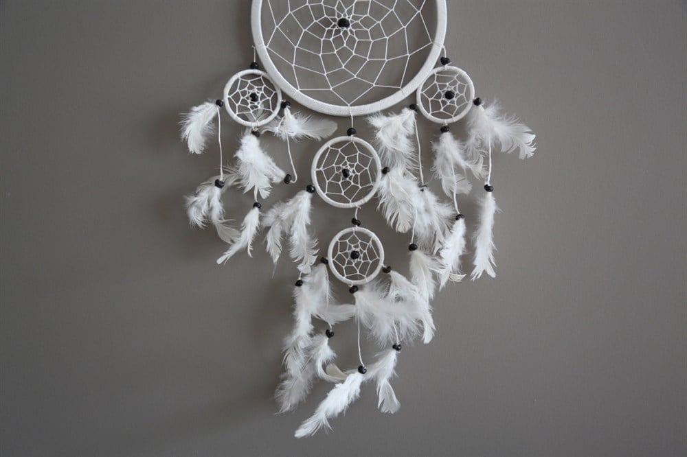 Üç Gözlü Beyaz Rüya Kapanı / Dreamcatcher (16,5 cm çap)