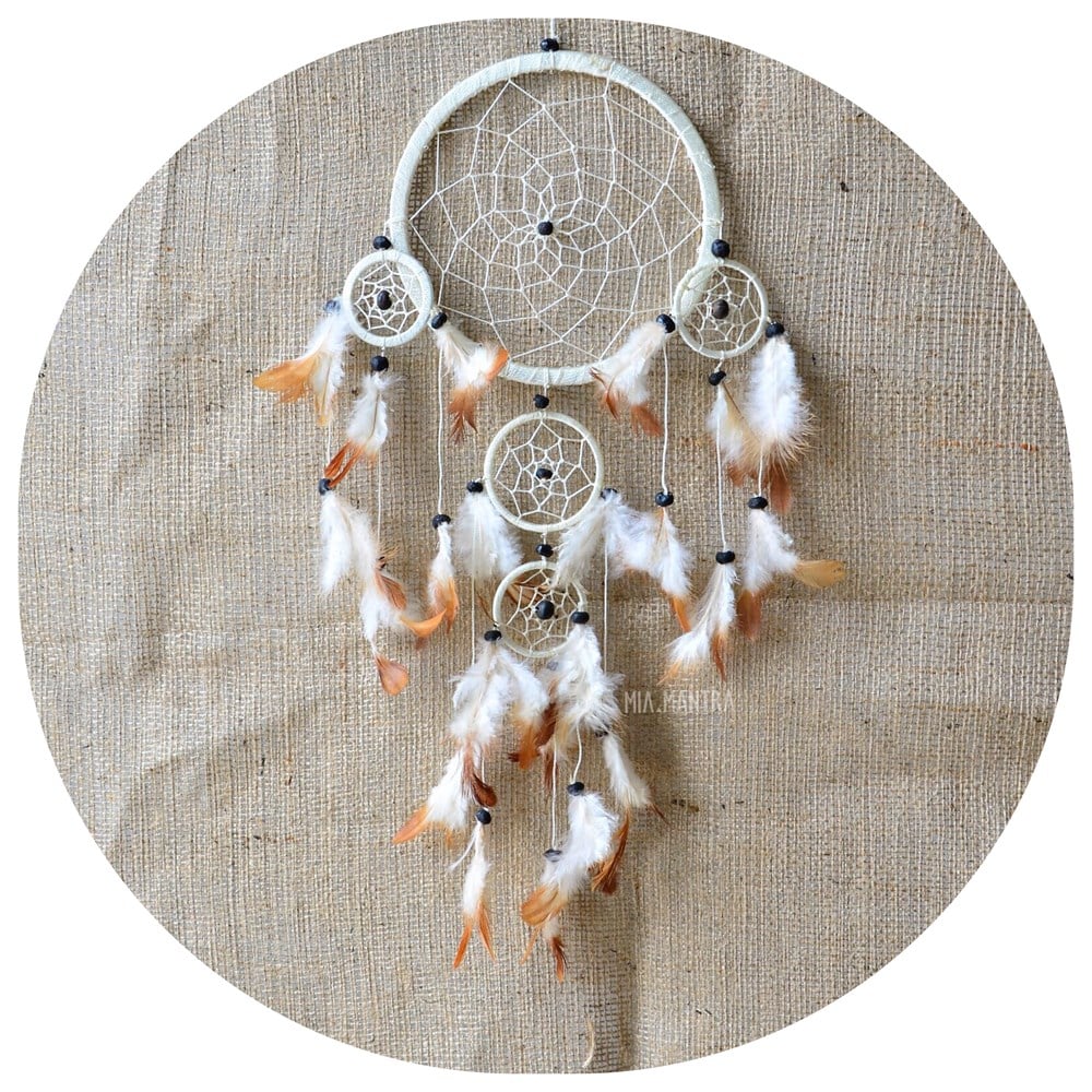Üç Gözlü Beyaz Rüya Kapanı / Dreamcatcher (16,5 cm çap)