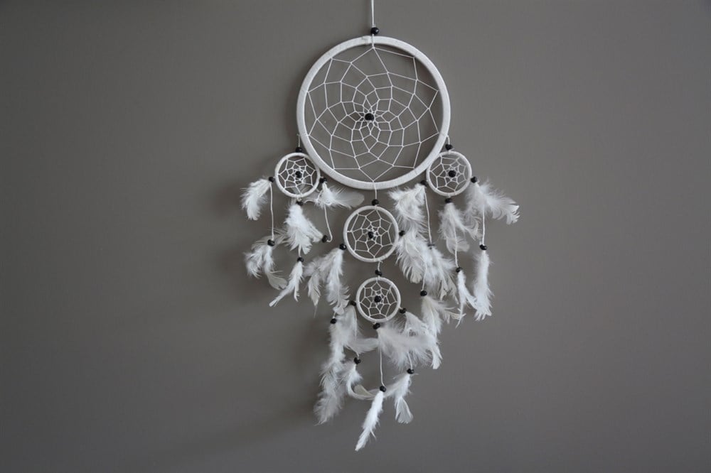 Üç Gözlü Beyaz Rüya Kapanı / Dreamcatcher (16,5 cm çap)
