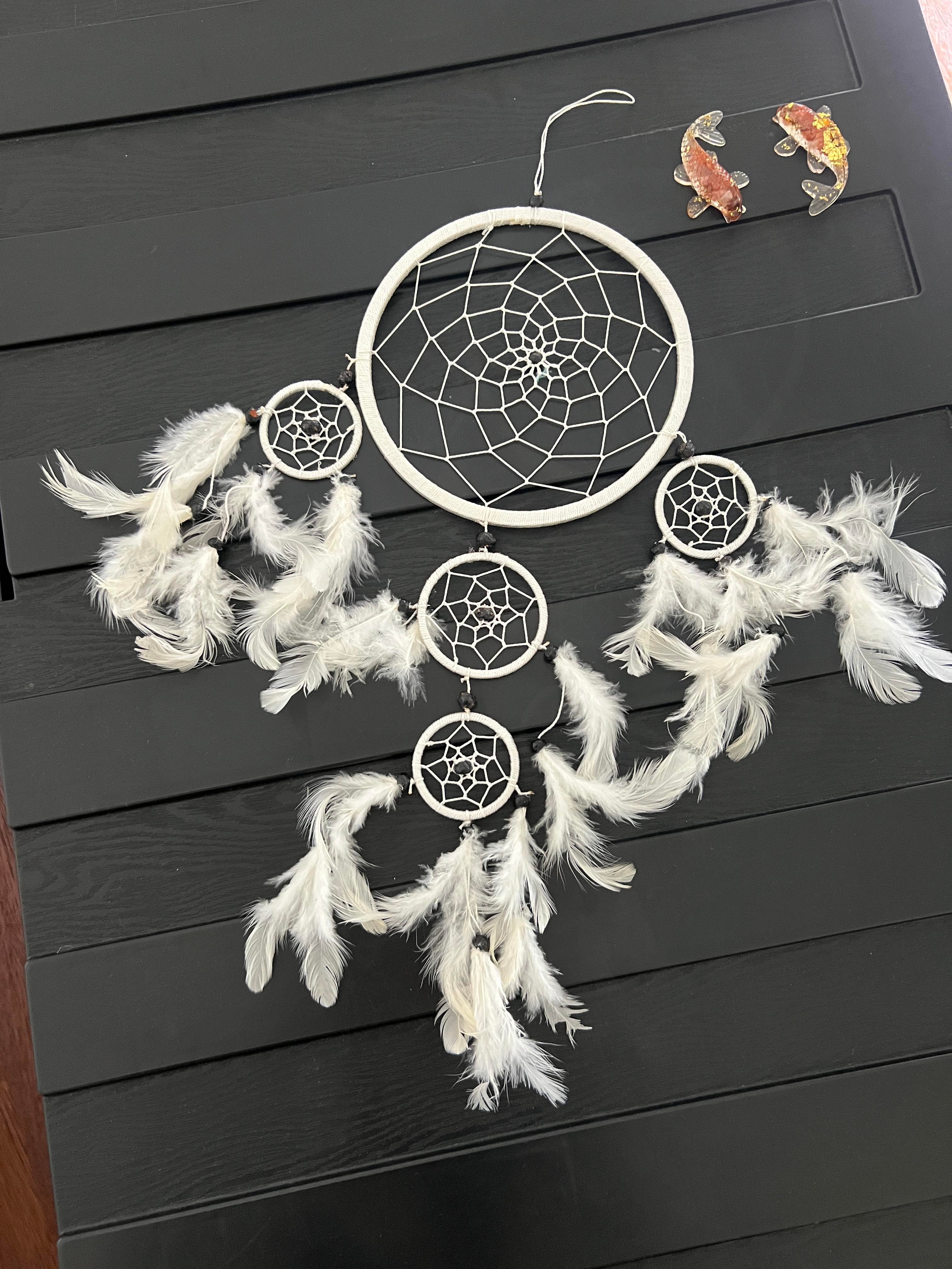 Üç Gözlü Beyaz Rüya Kapanı / Dreamcatcher (16,5 cm çap) - Mia