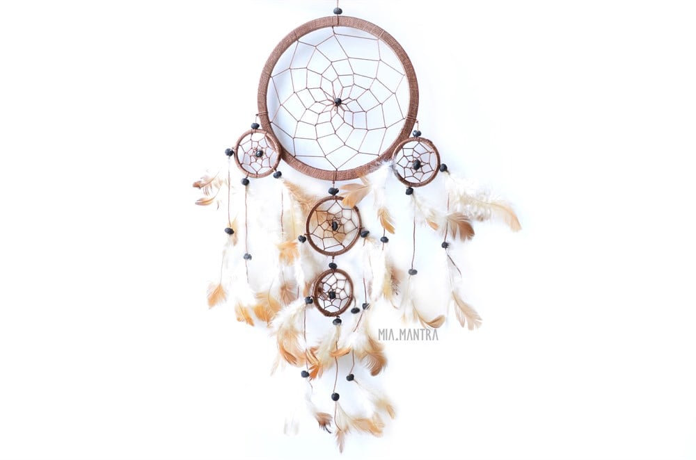 Üç Gözlü Kahverengi Rüya Kapanı / Dreamcatcher (16,5 cm çap)