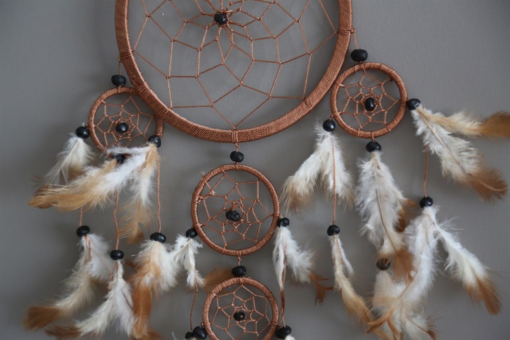 Üç Gözlü Kahverengi Rüya Kapanı / Dreamcatcher (16,5 cm çap)