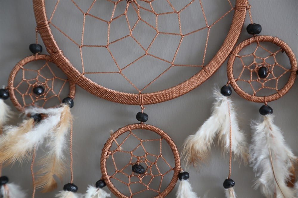 Üç Gözlü Kahverengi Rüya Kapanı / Dreamcatcher (16,5 cm çap)
