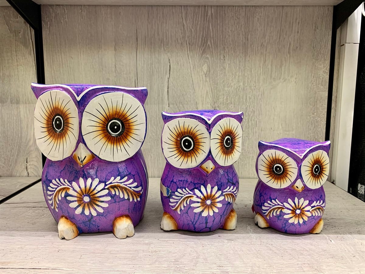Üçlü Ahşap Baykuş Seti (20 cm, 15 cm, 10 cm)