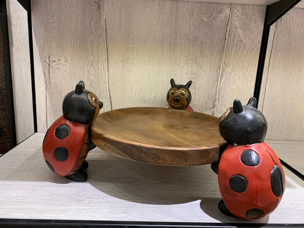 Üçlü Uğur Böceği Tepsi/Çerezlik/Mini Sehpa (30 cm)