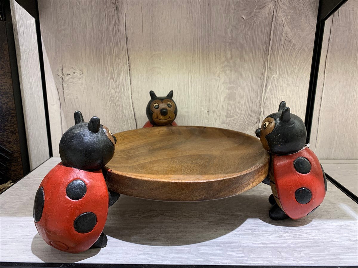 Üçlü Uğur Böceği Tepsi/Çerezlik/Mini Sehpa (30 cm)