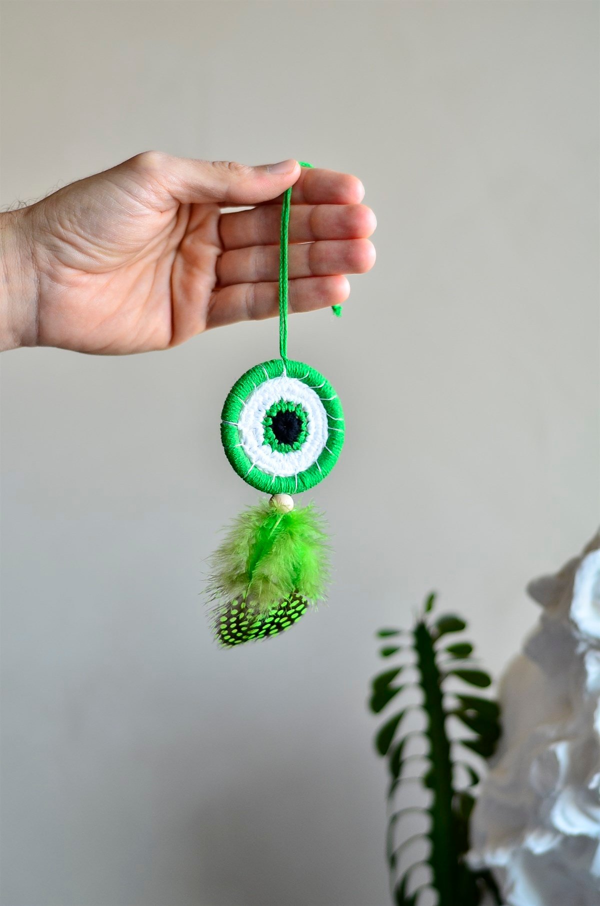 Yeşil İçi Örgülü Araba Süsü Rüya Kapanı / Düş Kapanı / Dikiz Ayna Yılbaşı Süsü - 6 cm (Model 1) - Miamantra