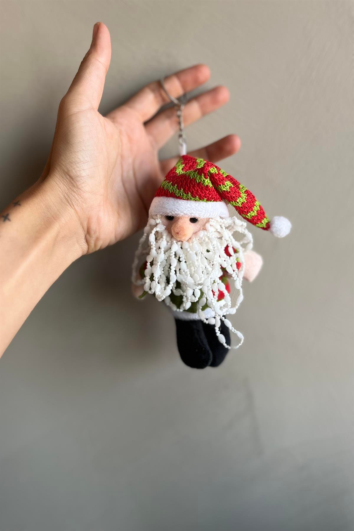 Yılbaşı Temalı Noel Baba Sevimli Peluş Model Anahtarlık , Çanta Aksesuarı Hediyelik (14 cm) - Miamantra