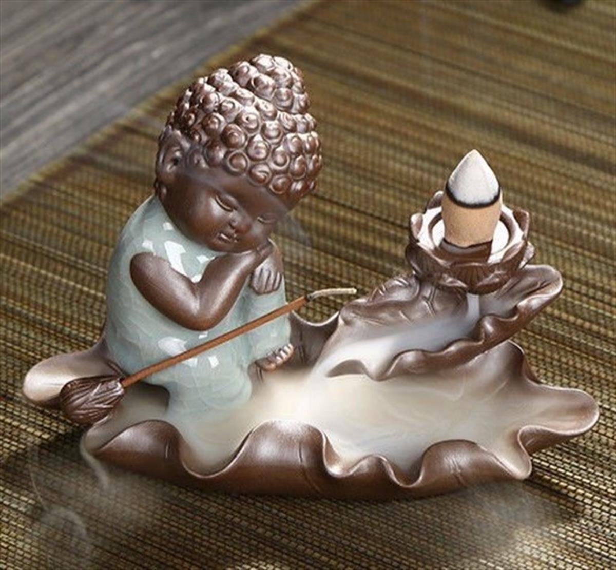 Zen Buda Geri Akışlı Tütsülük / Tütsü Şelalesi - 10 cm - Turkuaz - Miamantra