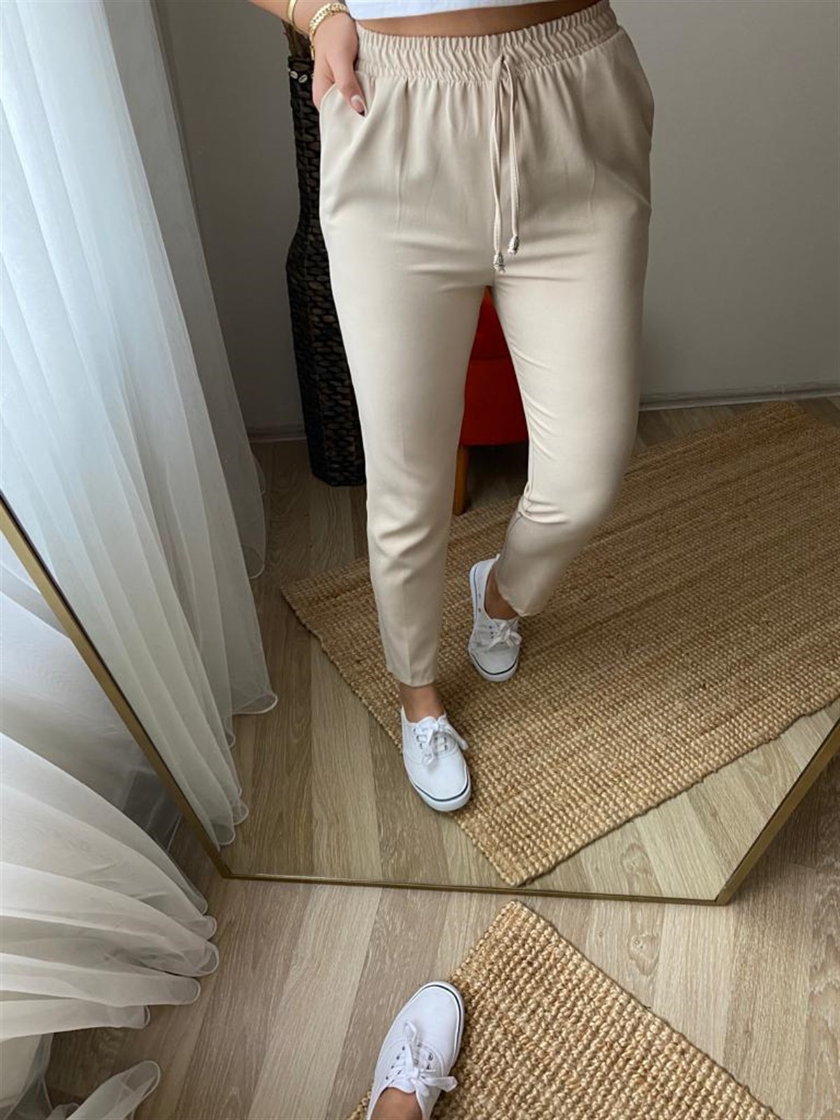 Bel lastıklı yuksek bel pantalon