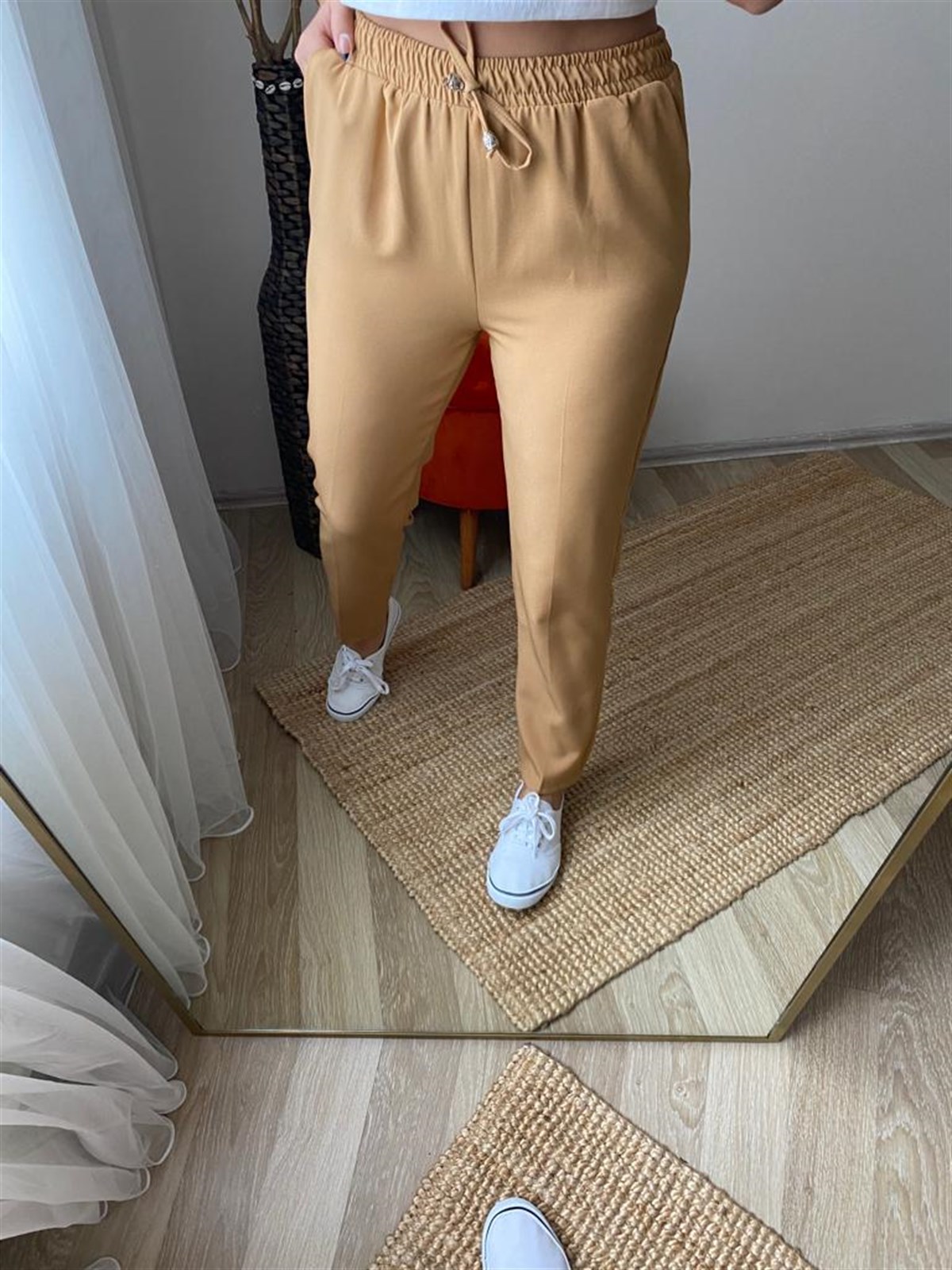 Bel lastıklı yuksek bel pantalon