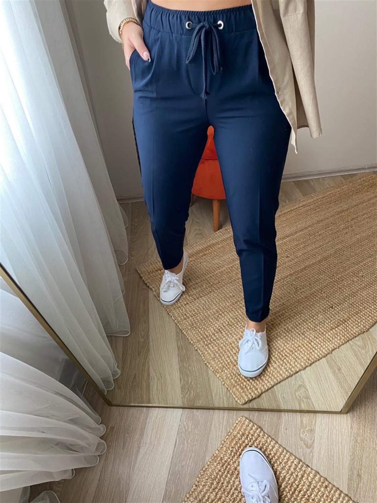 Bel lastıklı yuksek bel pantalon