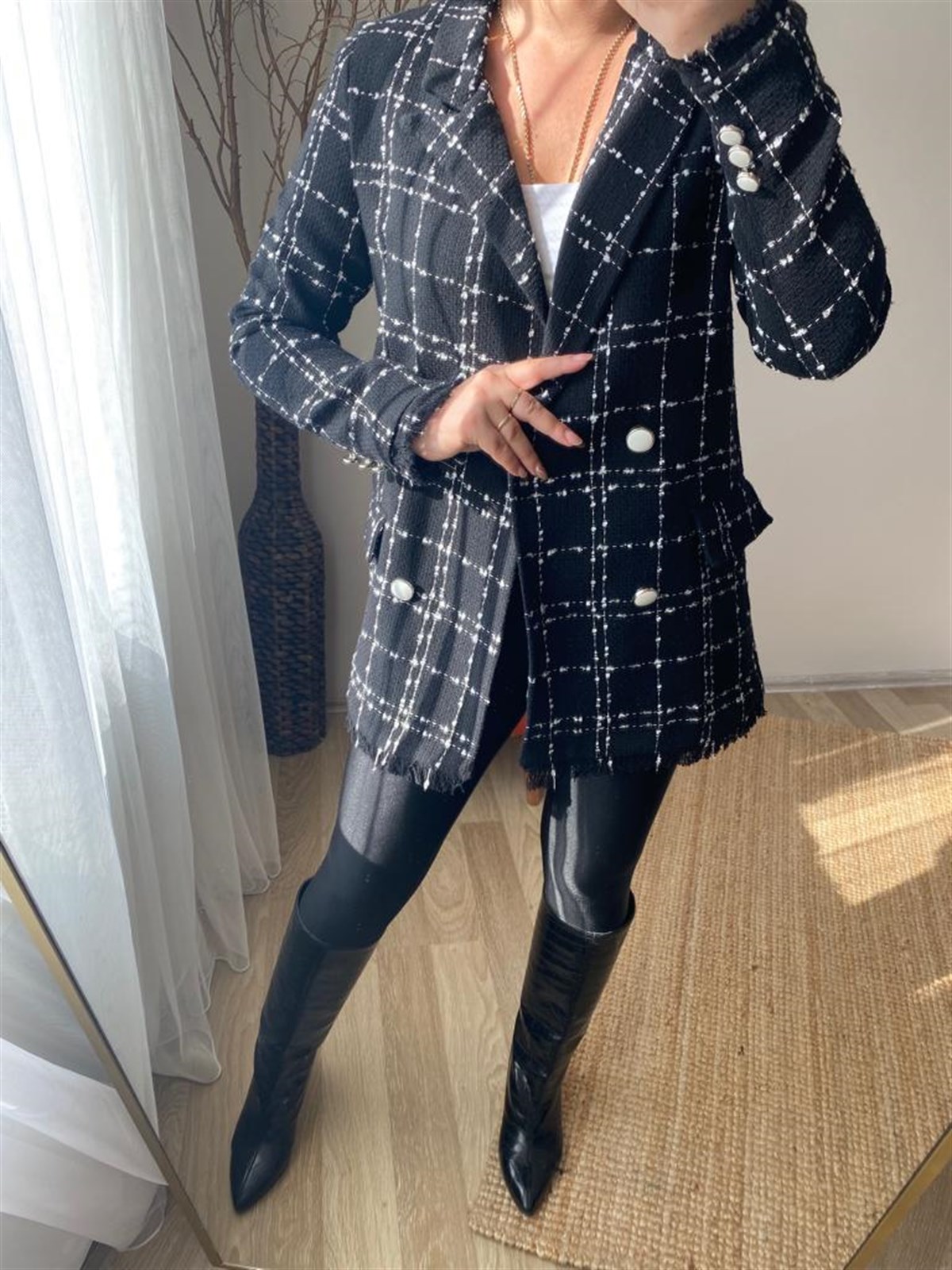 Dokuma astarlı vatklı blazer ceket