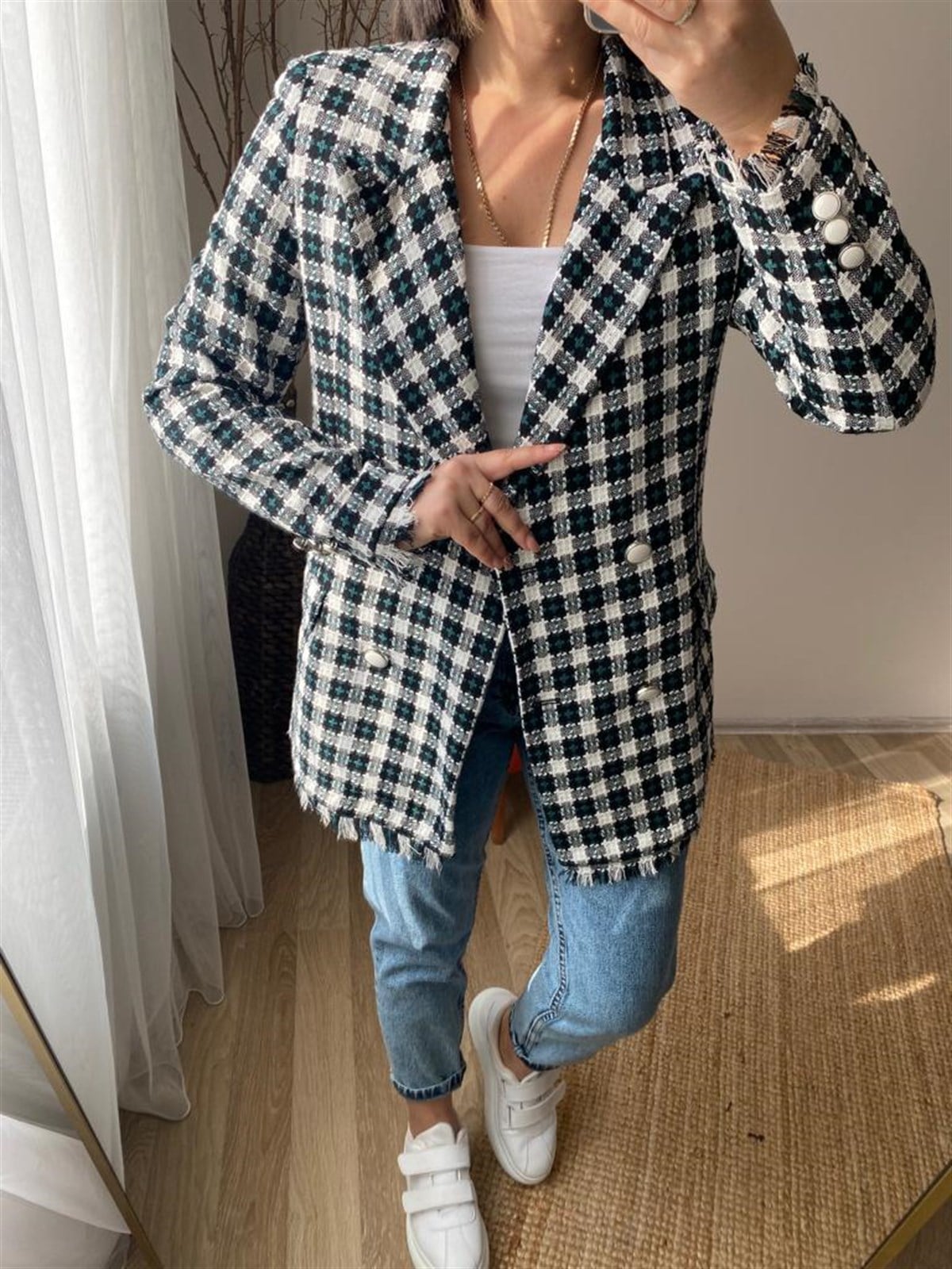 Dokuma astarlı vatklı blazer ceket