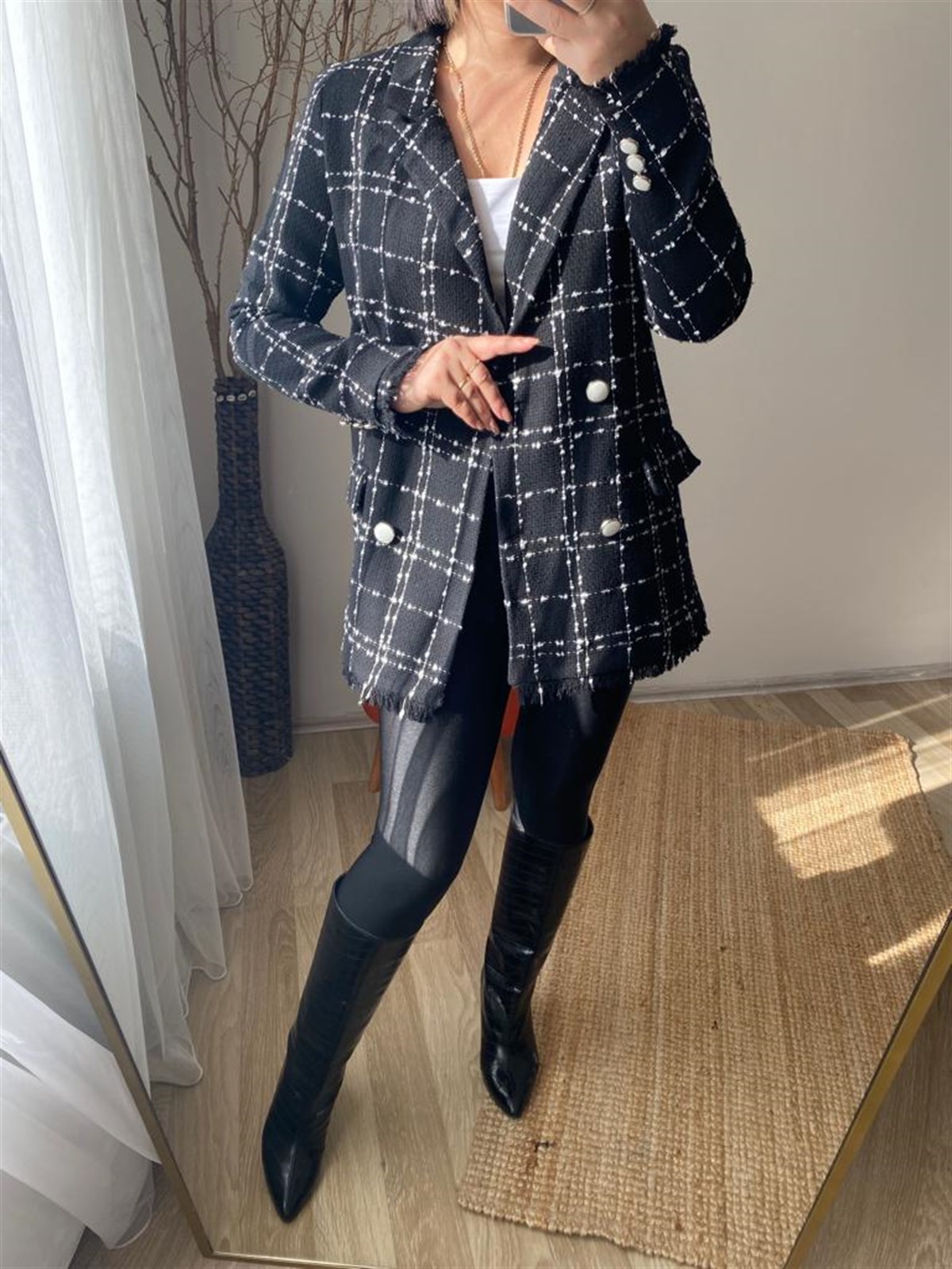 Dokuma astarlı vatklı blazer ceket