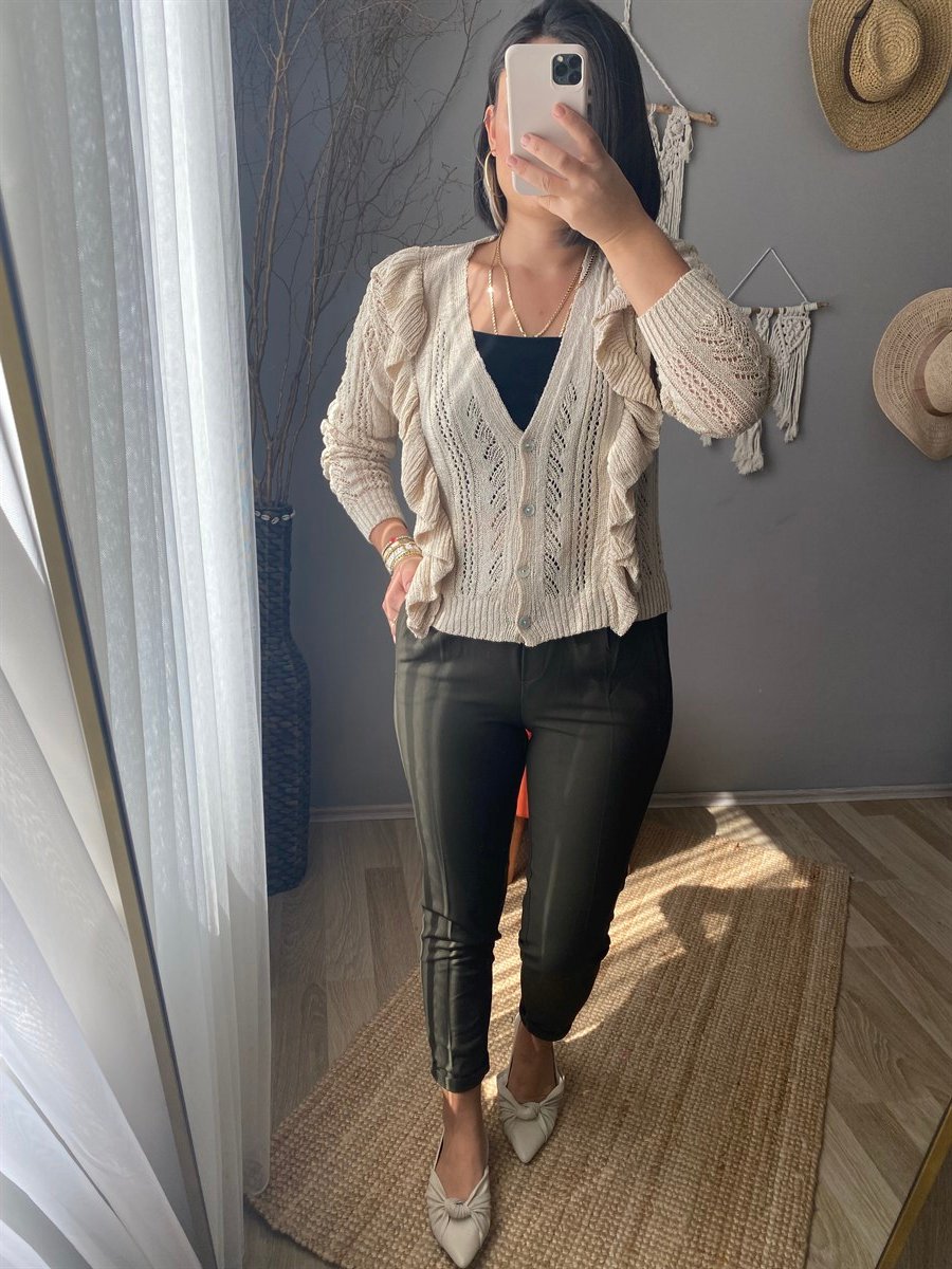 Duble paça bel lastik kumaş pantalon