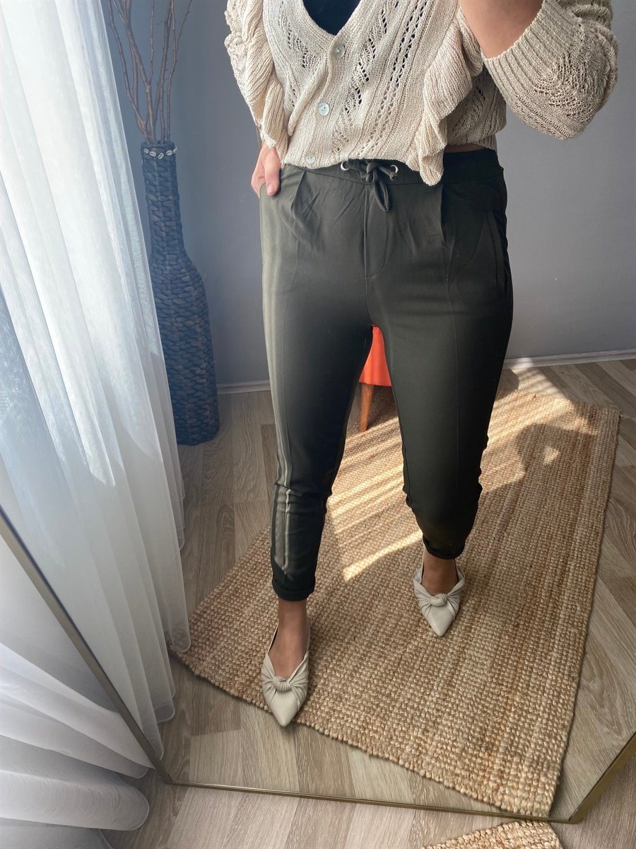 Duble paça bel lastik kumaş pantalon