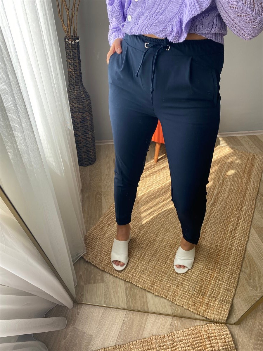 Duble paça bel lastik kumaş pantalon