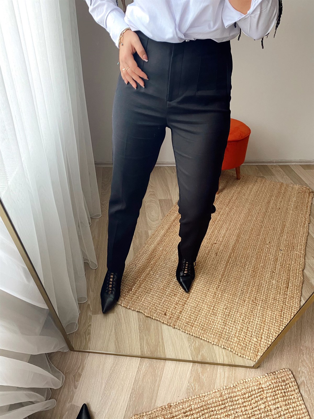 Ekstra yuksek bel penslı kumaş pantalon