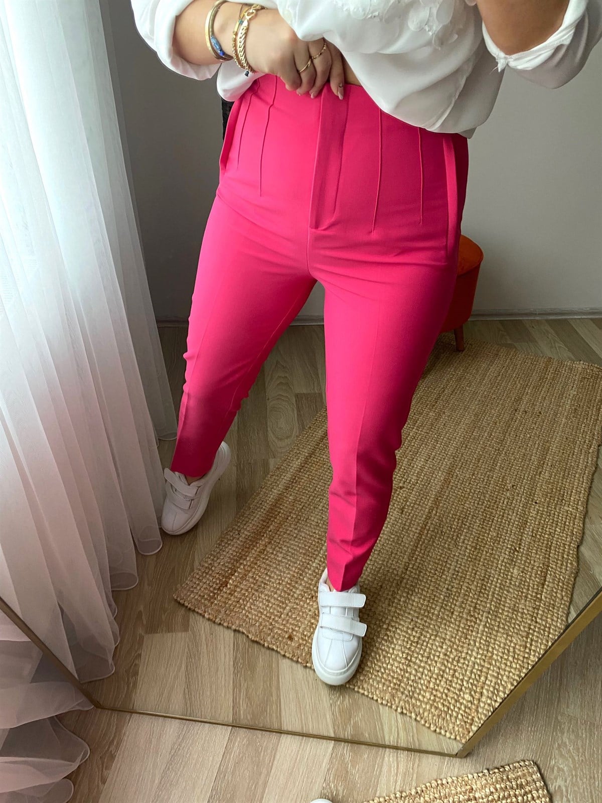 Ekstra yuksek bel penslı kumaş pantalon