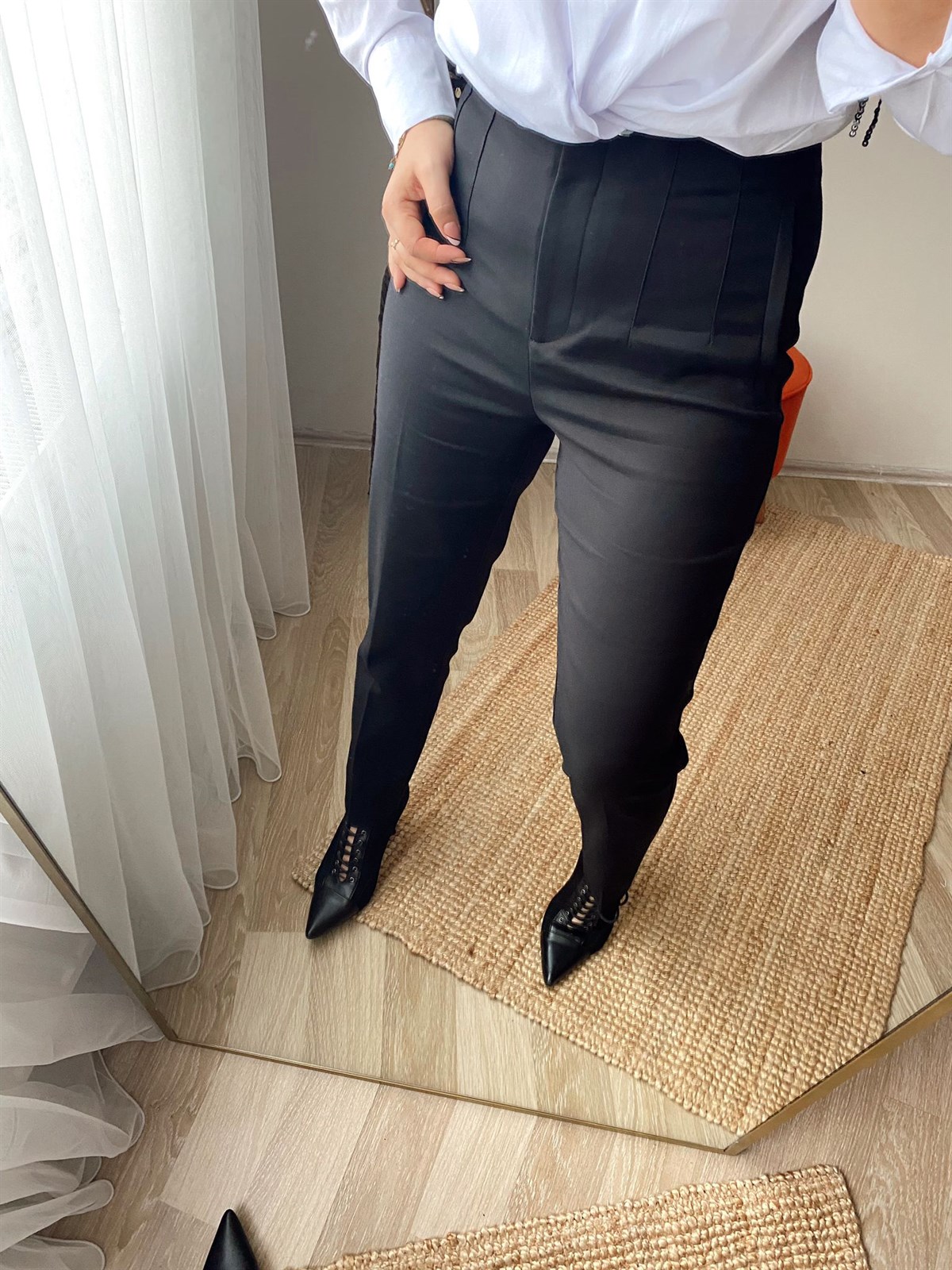 Ekstra yuksek bel penslı kumaş pantalon