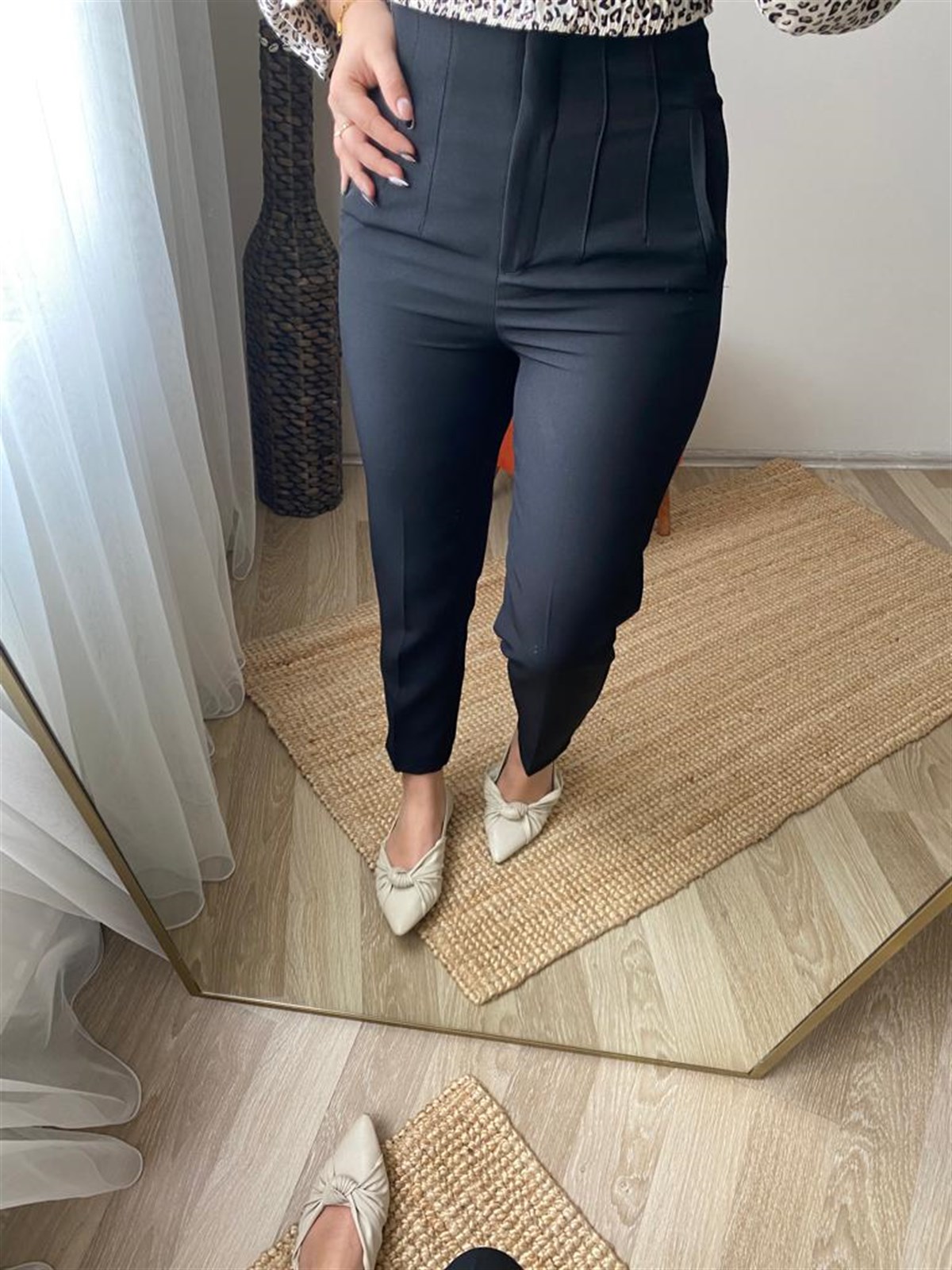 Ekstra yuksek bel penslı kumaş pantalon