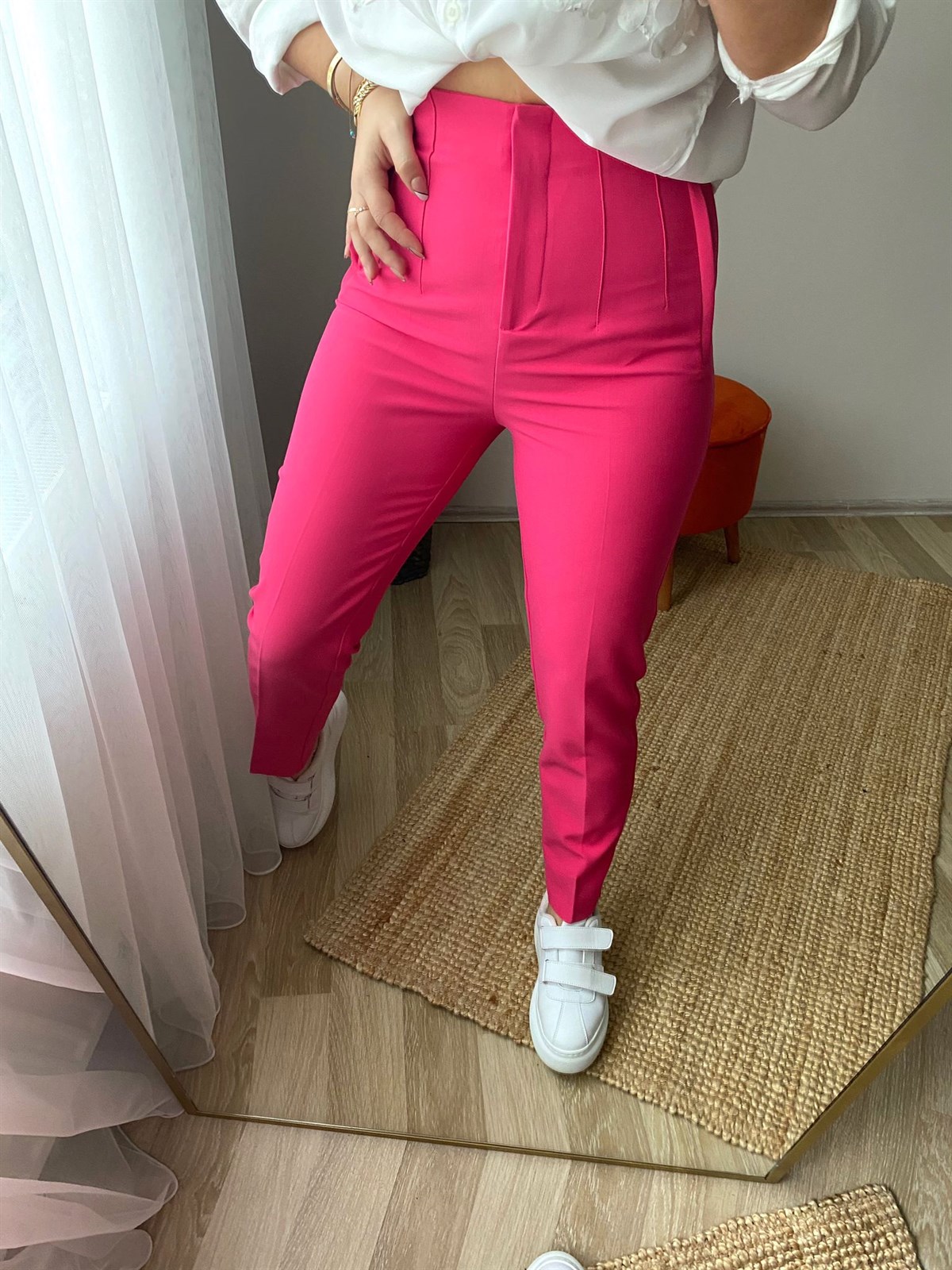 Ekstra yuksek bel penslı kumaş pantalon