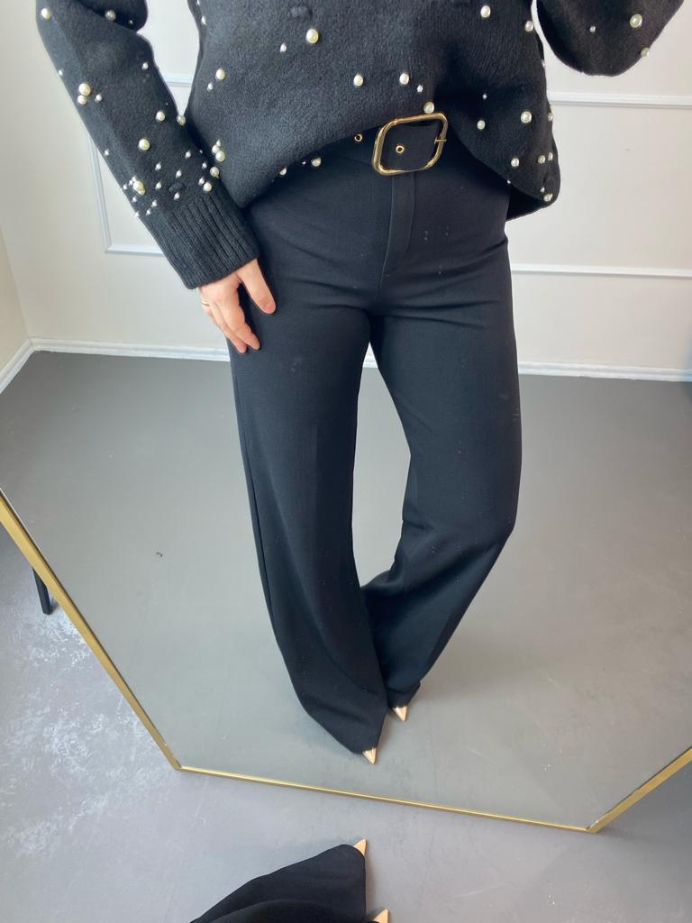 Full lıkralı kemerlı kumas pantalon