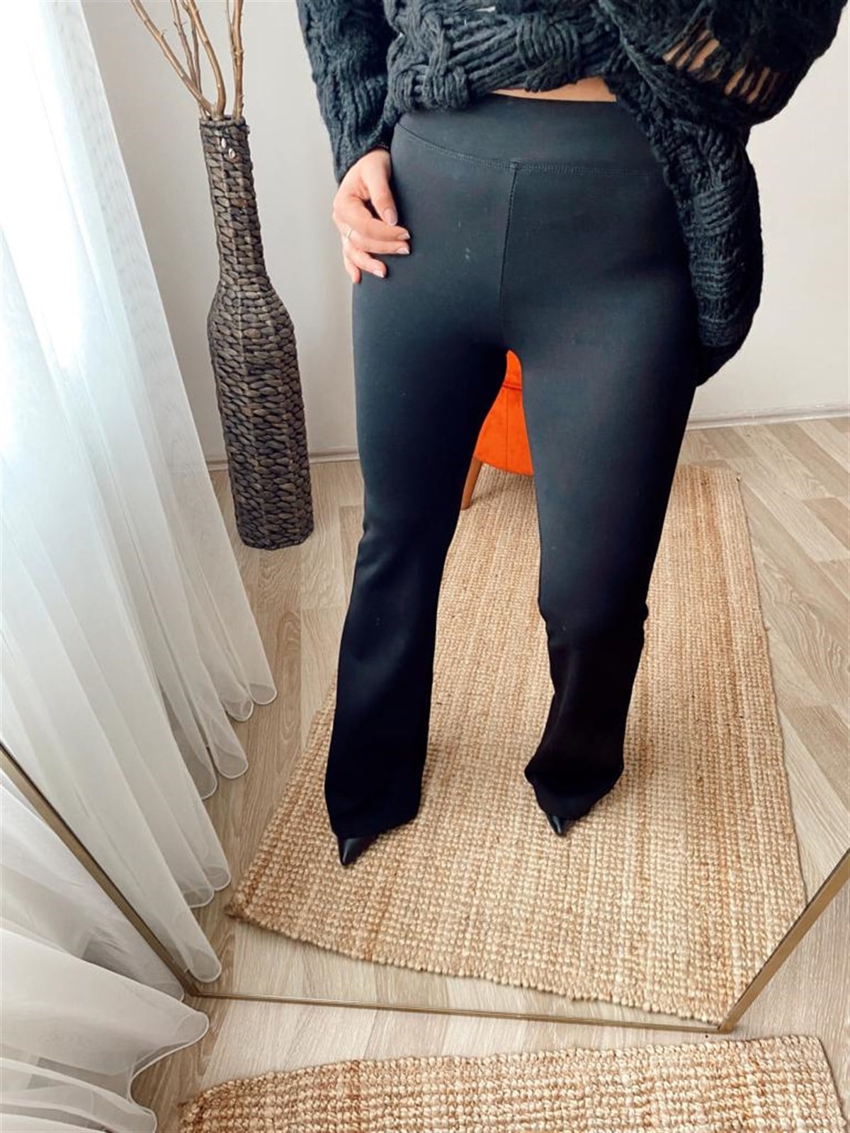 Full lıkralı yuksek bel ispanyol paça tayt pantalon
