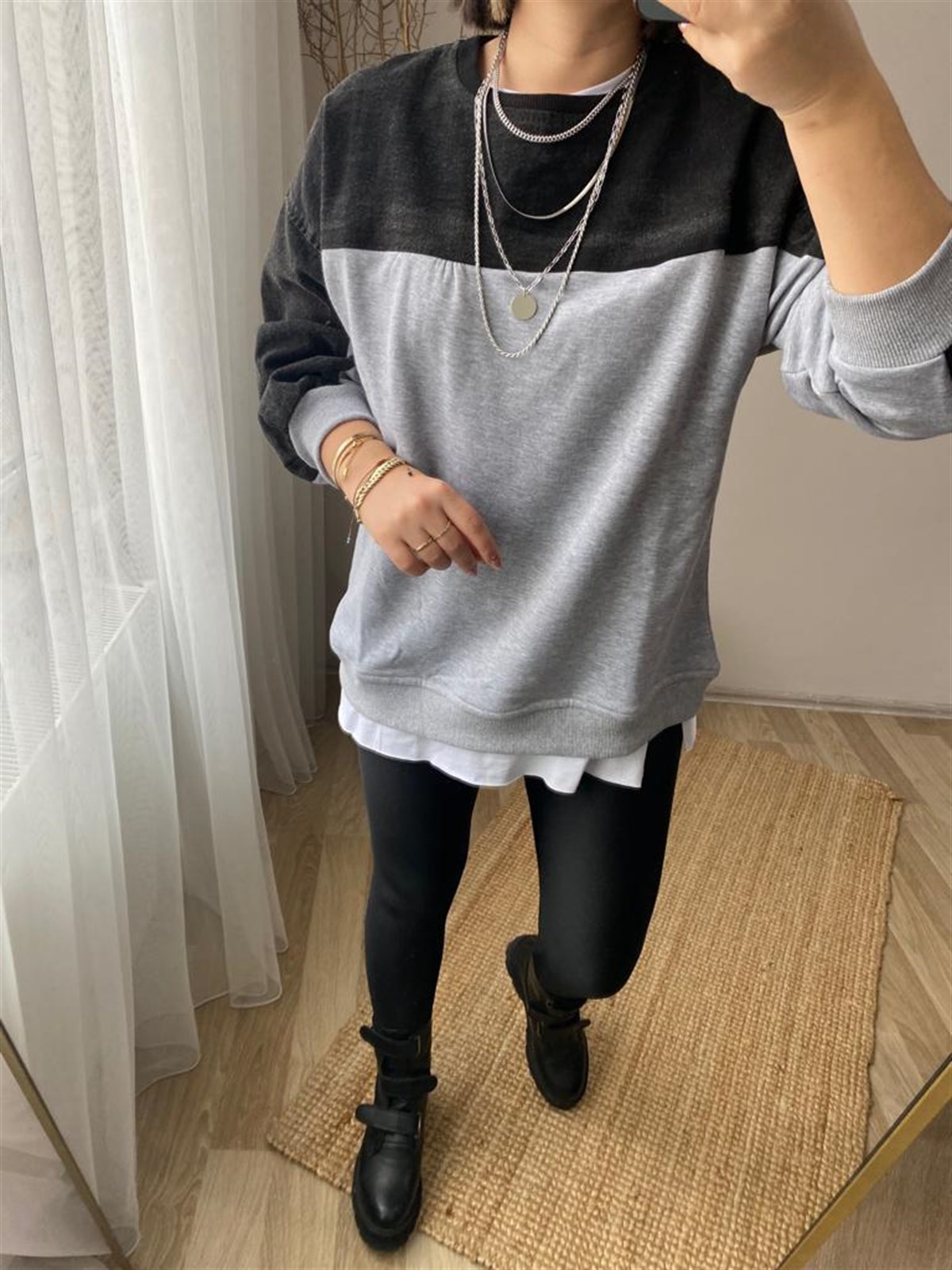 Jean detaylı sweat