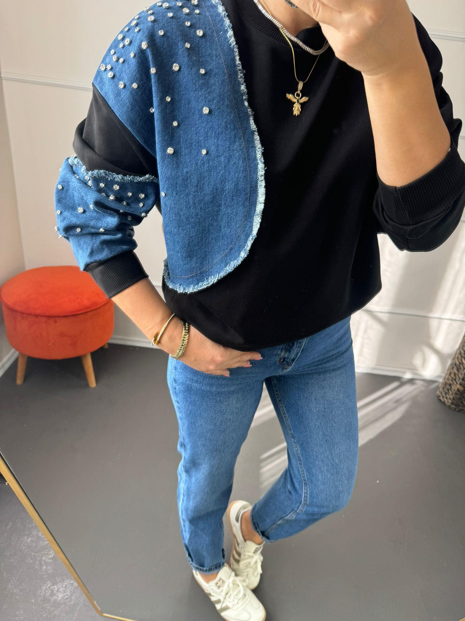Jean detaylı sweat