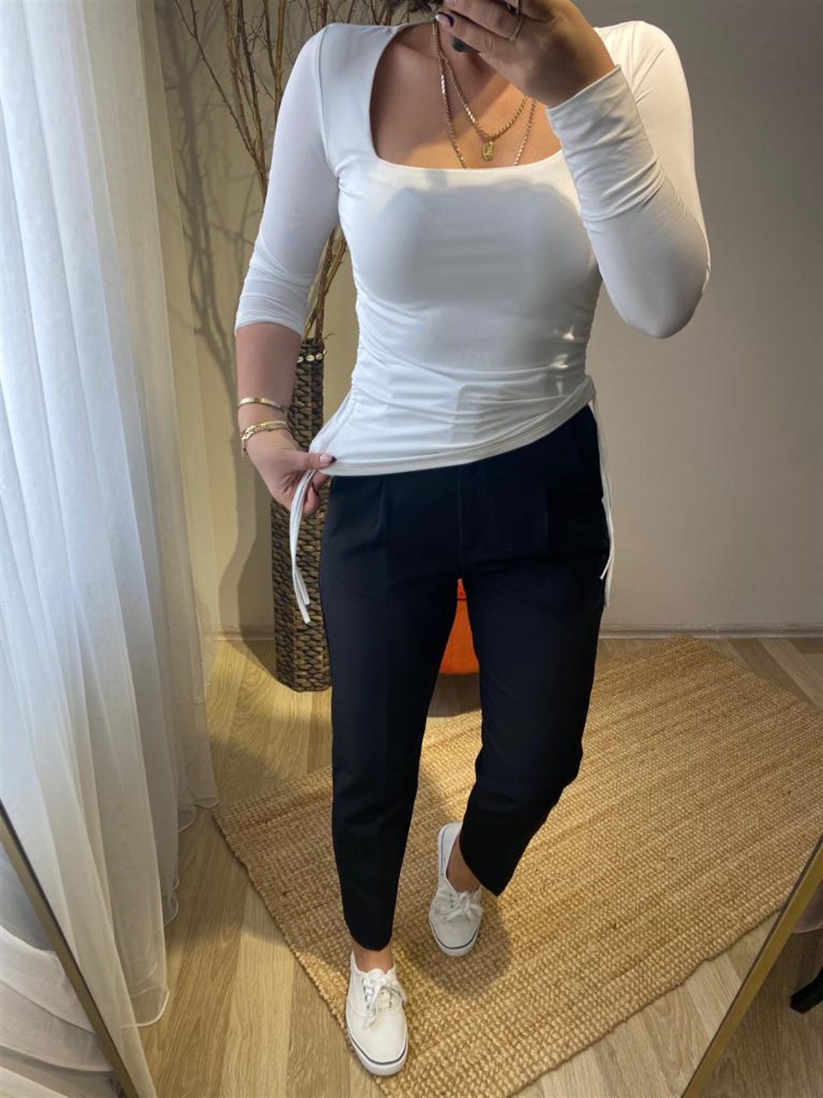 Kare yaka full lıkra bluz