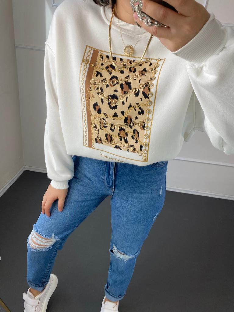 Leopar desenlı sweat