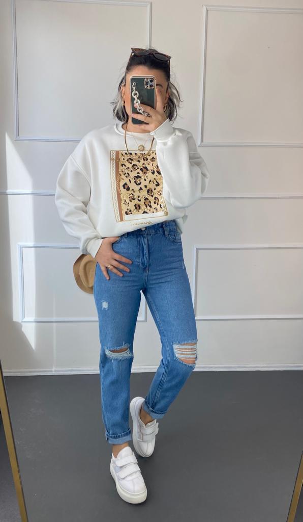 Leopar desenlı sweat
