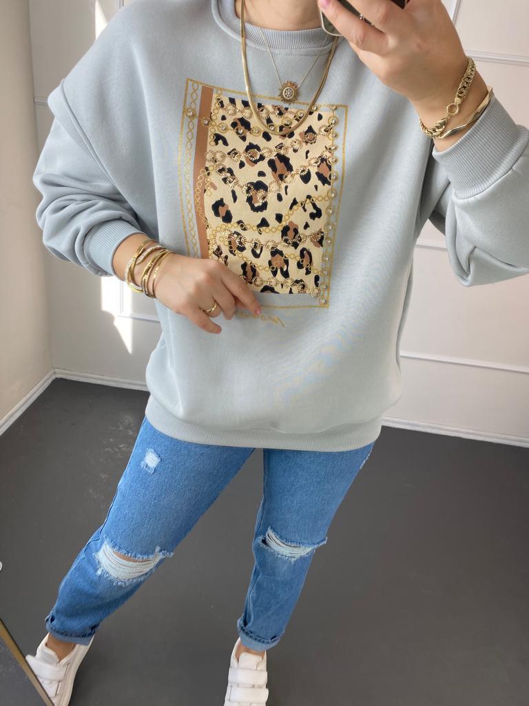 Leopar desenlı sweat