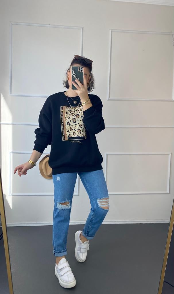 Leopar desenlı sweat