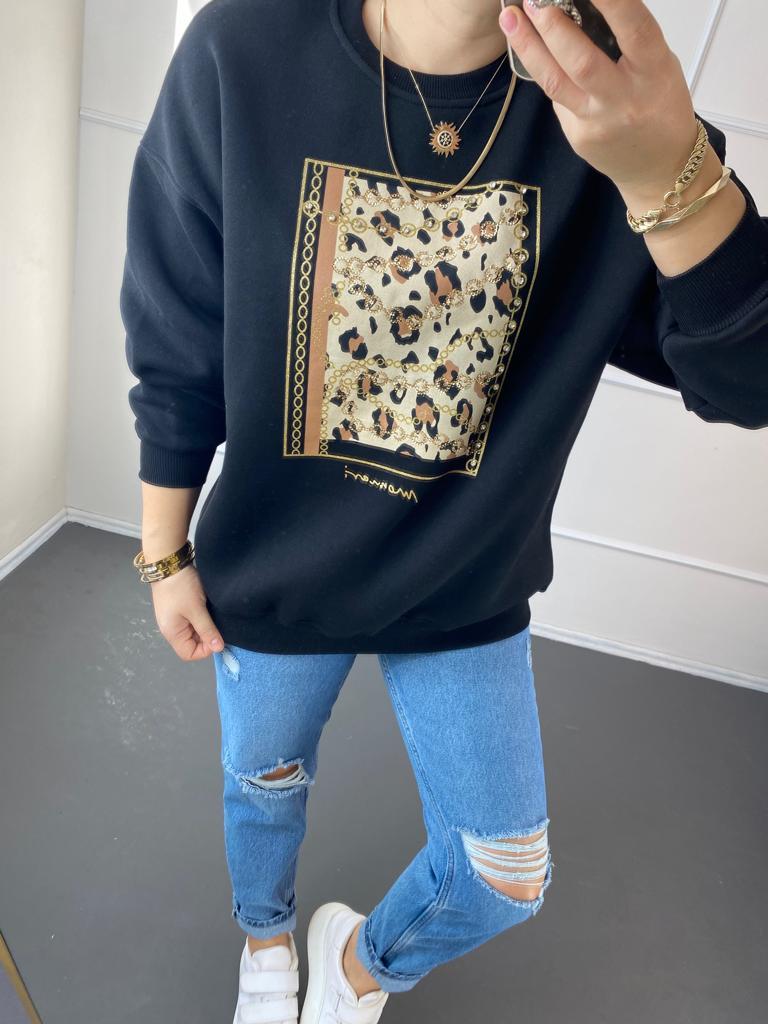 Leopar desenlı sweat
