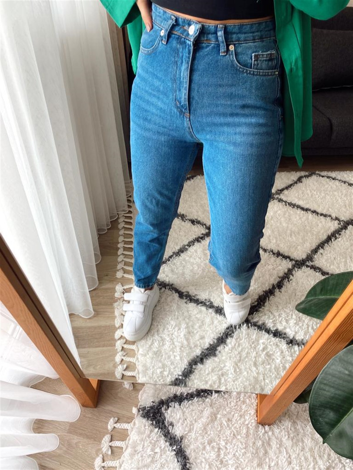 Lıkrasız mavı mom fıt jean