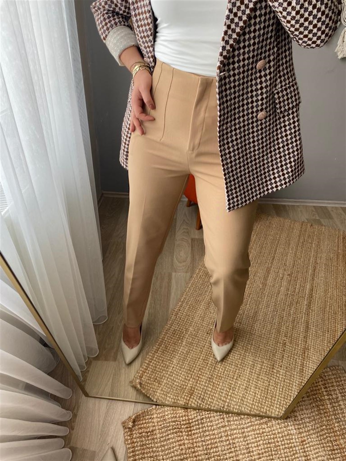Pensli ekstra yüksek bel kumaş pantalon