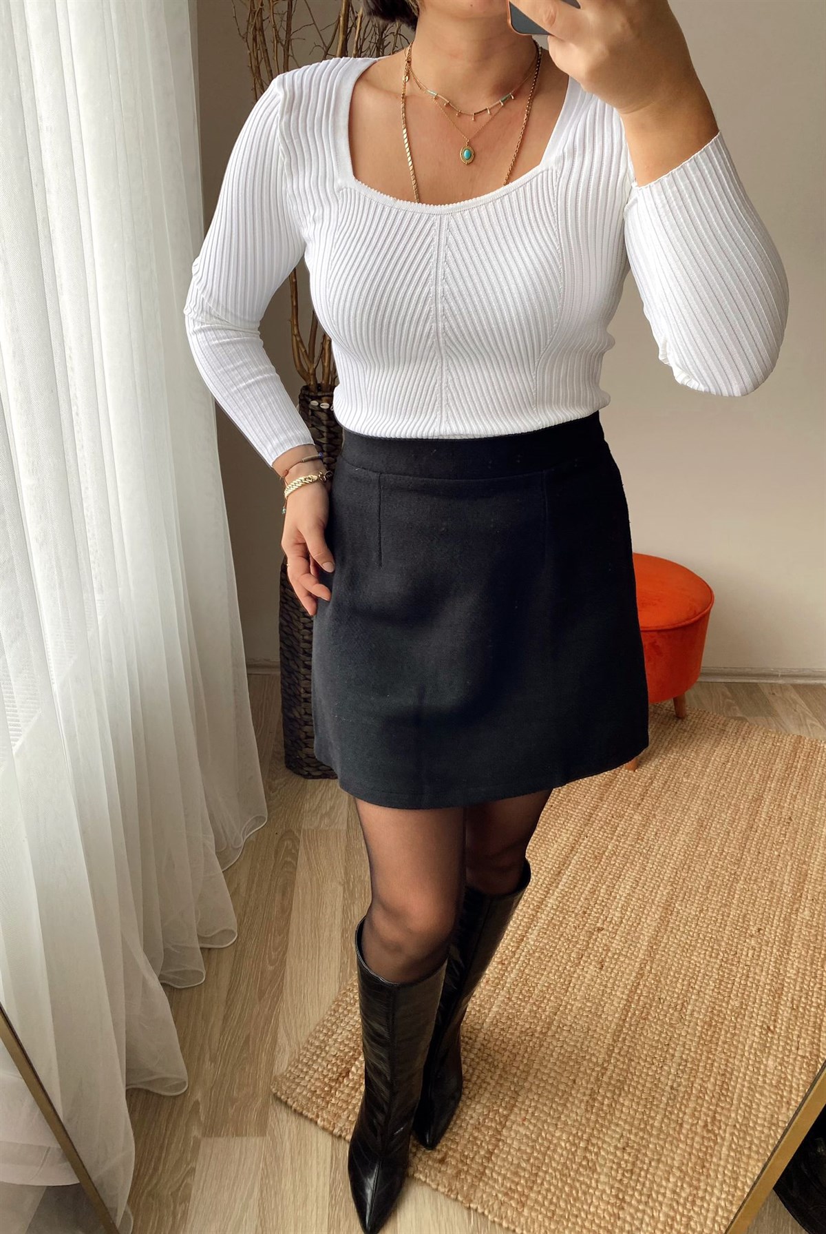 Standart beden celık orgu esnek kare yaka trıko